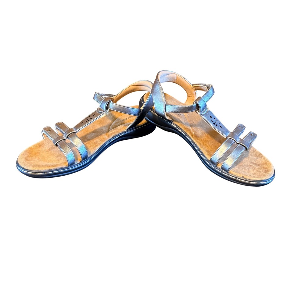Cushionaire Strappy‎ Sandals Womens 9M Pewter New Metallic Comfort Walking Shoes